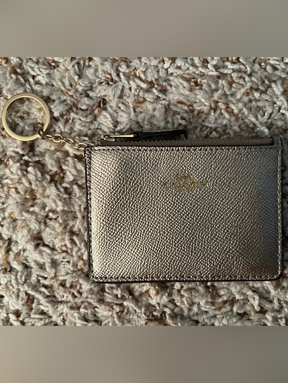 Coach Metallic Card Case Keyring - Pewter